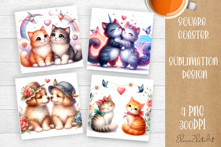 Valentines Day Square Coaster |Cute animals, animal