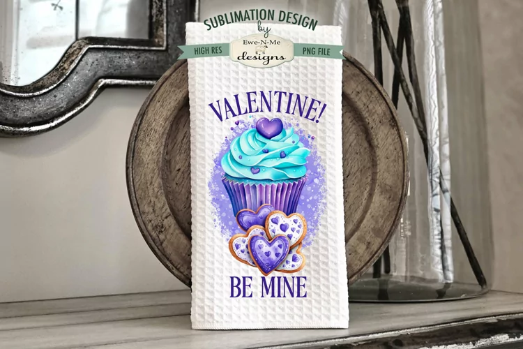 Valentine Be Mine Cupcake Towel Design|Teal Purple Valentine