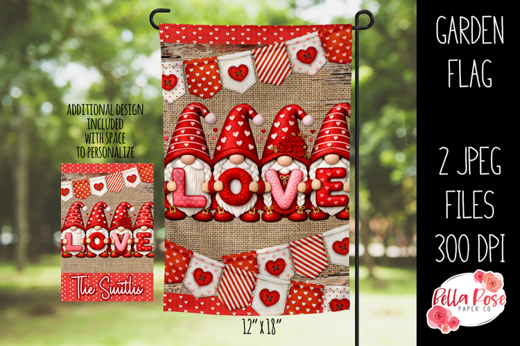 Valentine Gnomes |12 x 18 Garden Flag Design JPEG