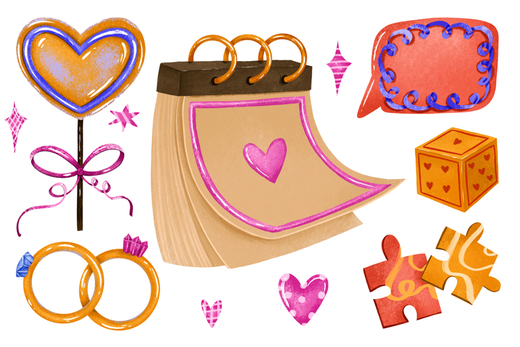 Valentine Love Day. Cartoon Stickers Cartoon hand drawn