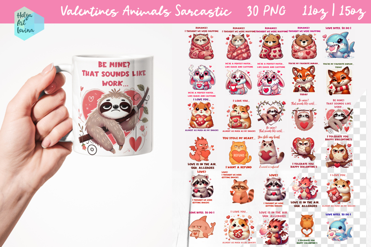 Valentines Animals Sarcastic Mug 15 oz and 11 oz Bundle