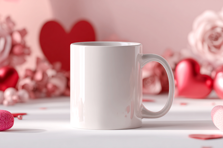 Valentines day Mug mockup|Two Hearts Valentine background