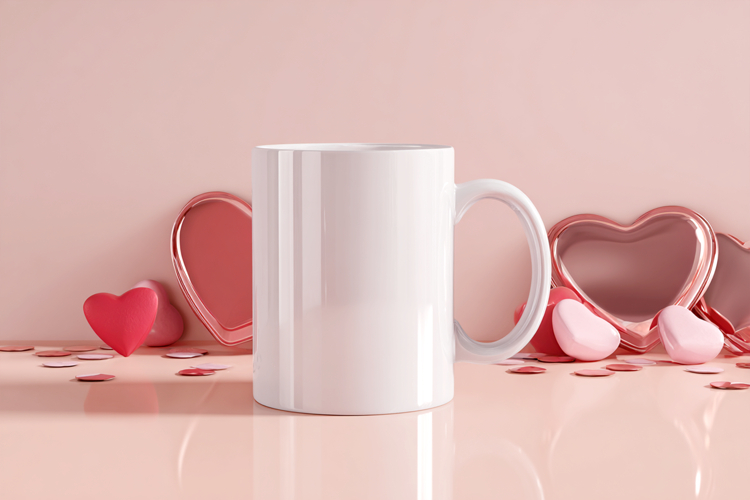 Valentines day Mug mockup|Two Hearts Valentine background