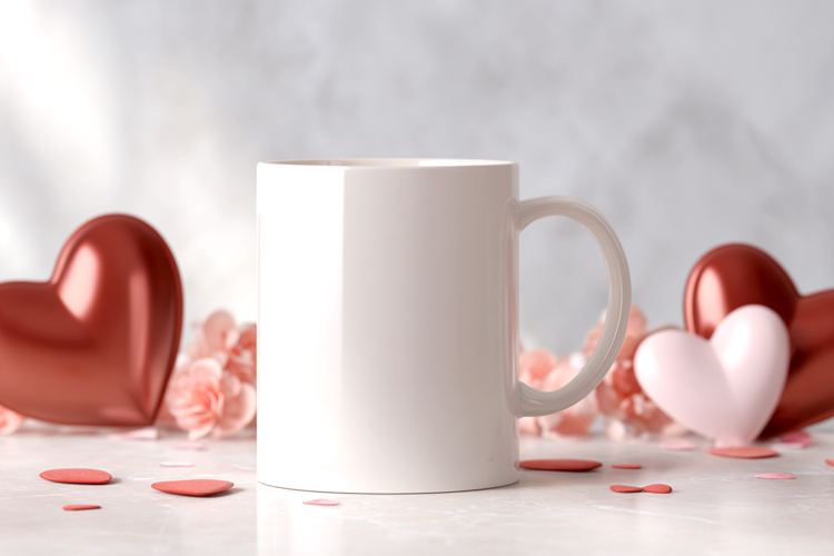 Valentines day Mug mockup|Two Hearts Valentine background
