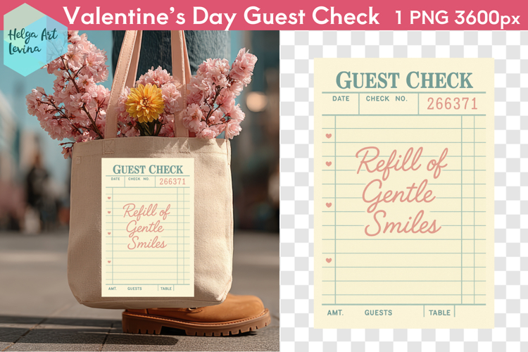 Cute Valentines day. Guest Check PNG