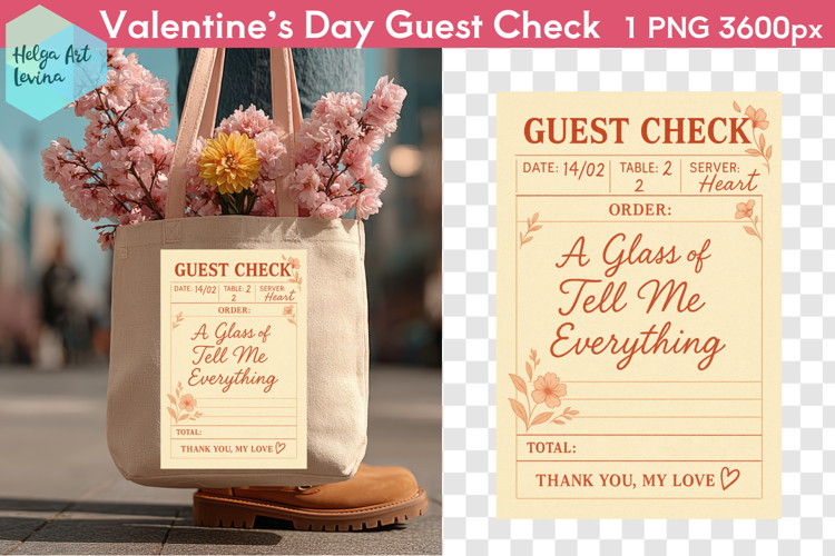 Cute Valentines day. Guest Check PNG