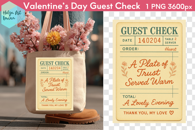 Cute Valentines day. Guest Check PNG