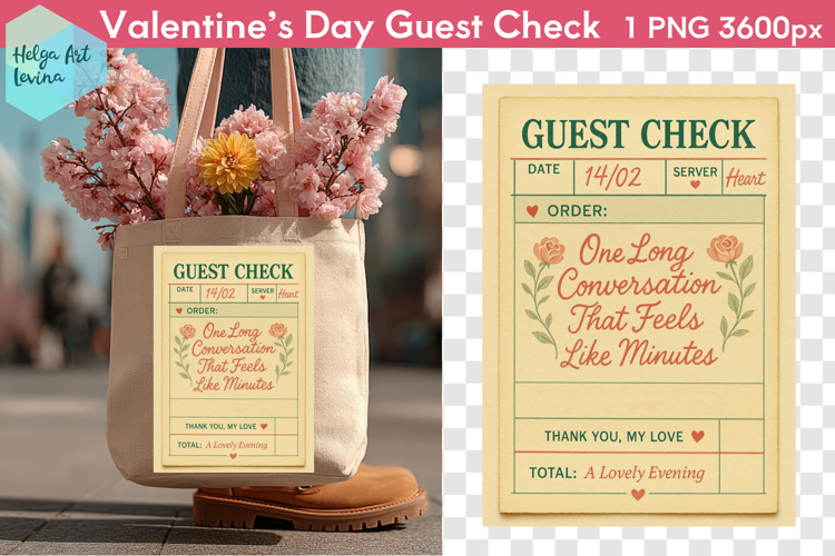 Cute Valentines day. Guest Check PNG