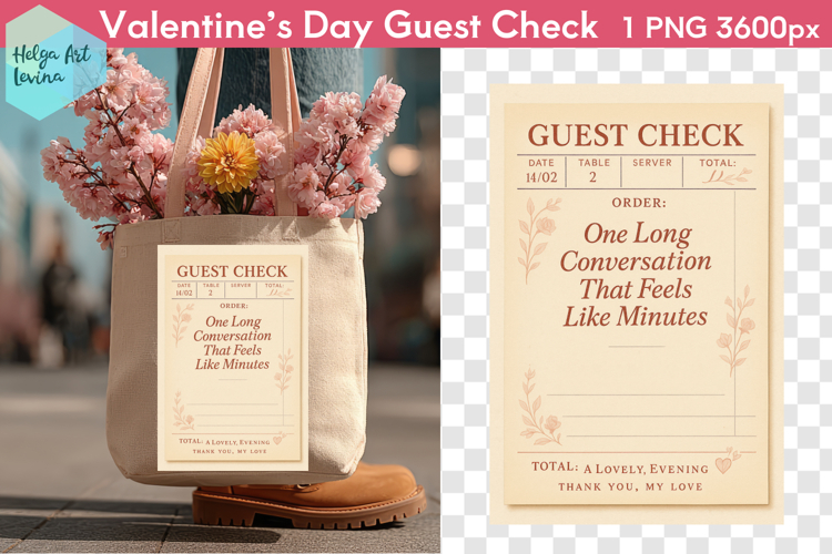 Cute Valentines day. Guest Check PNG