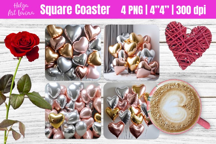 Square Coaster Sublimation | 3D Valentine's Day