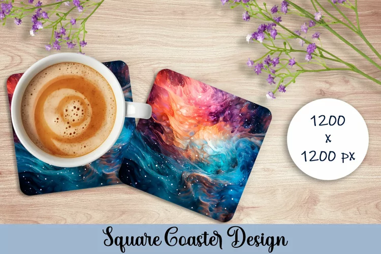 Space Square Coaster Sublimation. Abstract Coaster Design