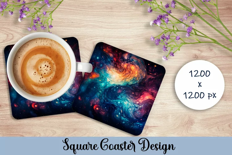 Space Square Coaster Sublimation. Abstract Coaster Design