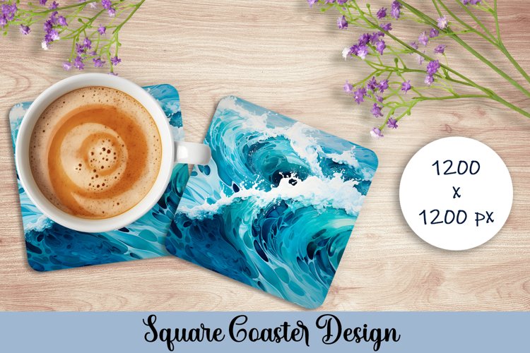 Sea Square Coaster Sublimation. Abstract Coaster Design