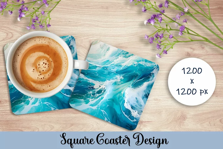 Sea Square Coaster Sublimation. Abstract Coaster Design