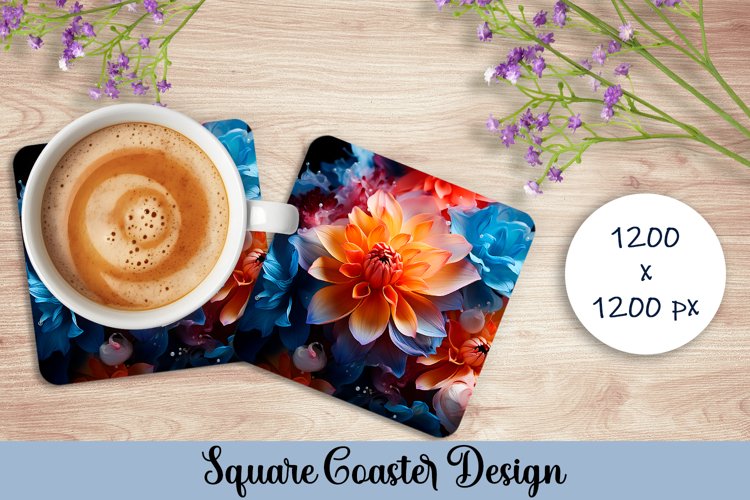 3d flowers Square Coaster Sublimation. Abstract Coaster example image 1