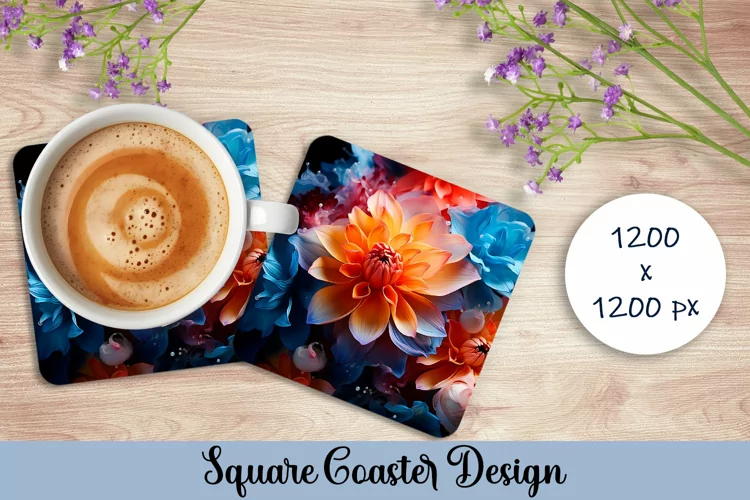 3d flowers Square Coaster Sublimation. Abstract Coaster