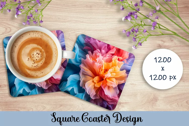 3d flowers Square Coaster Sublimation. Abstract Coaster
