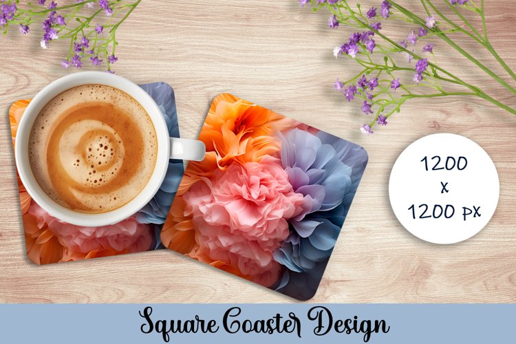 3d flowers Square Coaster Sublimation. Abstract Coaster example image 1