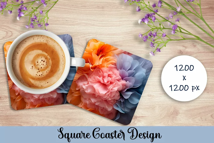 3d flowers Square Coaster Sublimation. Abstract Coaster
