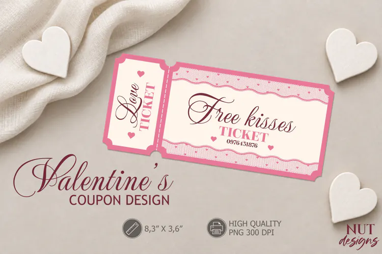 Free Kisses Valentine Lace Coupon Love ticket printable