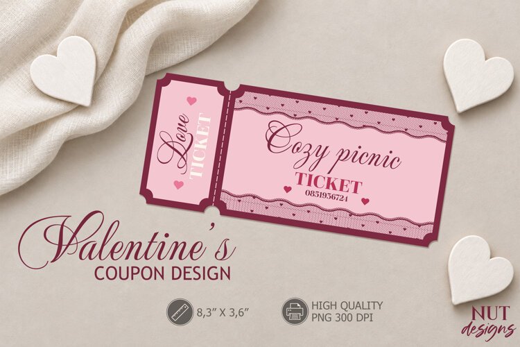 Cozy Picnic Valentine Love coupon, valentines ticket example image 1