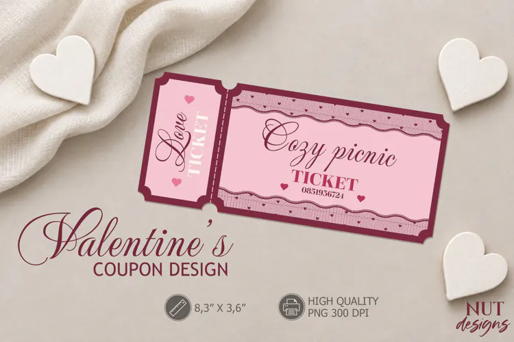 Cozy Picnic Valentine Love coupon, valentines ticket