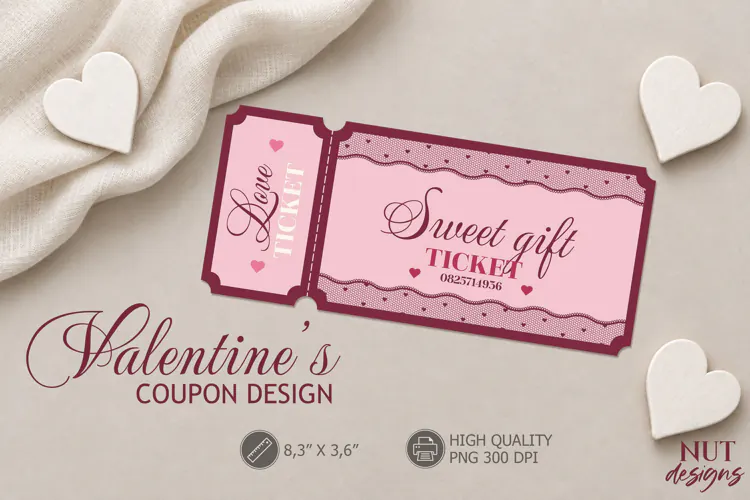 Sweet gift valentine coupon, printable valentines ticket
