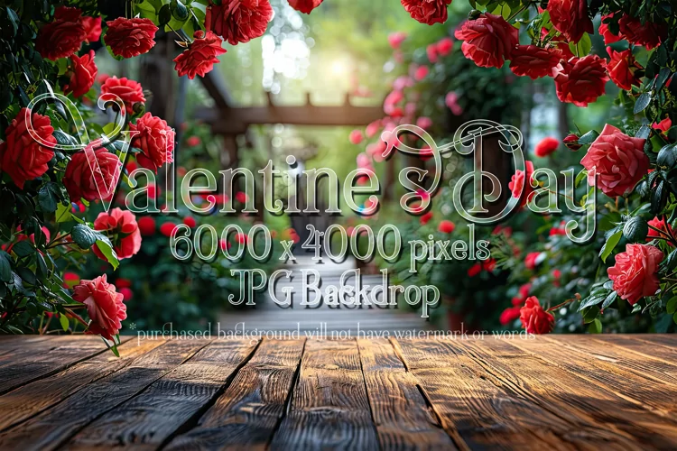 Valentine's Day Mockup, Front View, Roses, Wood Table, B100