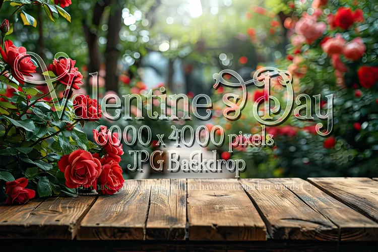 Valentine's Day Mockup, Front View, Roses, Wood Table, B101