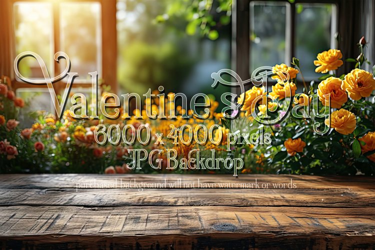 Valentine's Day Mockup, Front View, Roses, Wood Table, B104 example image 1