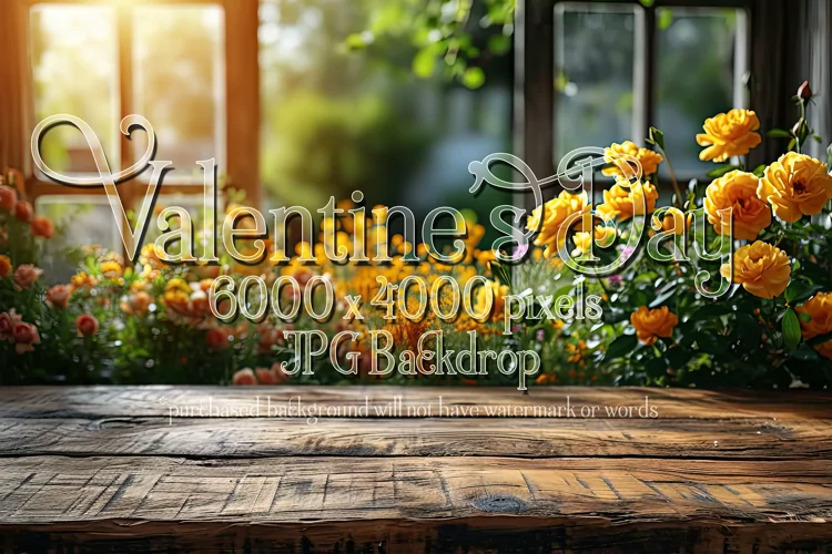 Valentine's Day Mockup, Front View, Roses, Wood Table, B104