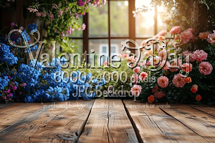 Valentine's Day Mockup, Front View, Roses, Wood Table, B108 example image 1