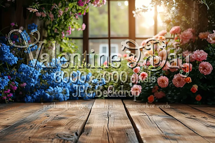 Valentine's Day Mockup, Front View, Roses, Wood Table, B108