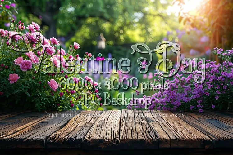 Valentine's Day Mockup, Front View, Roses, Wood Table, B112