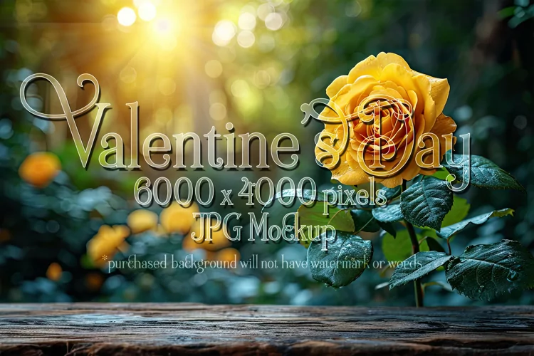 Valentine's Day Mockup, Front View, Roses, Wood Table, B113