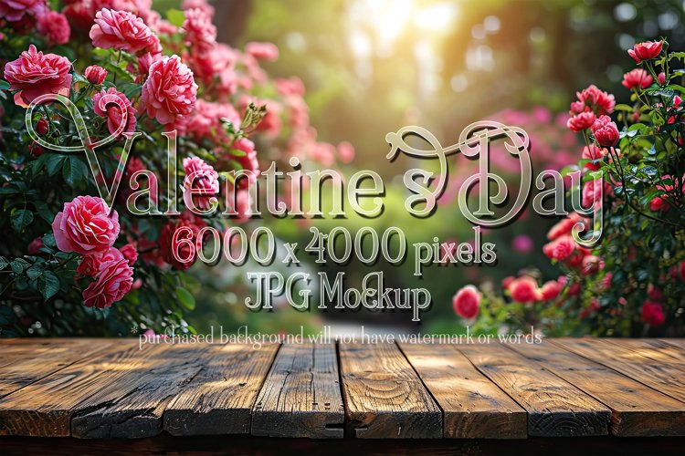Valentine's Day Mockup, Front View, Roses, Wood Table, B119 example image 1