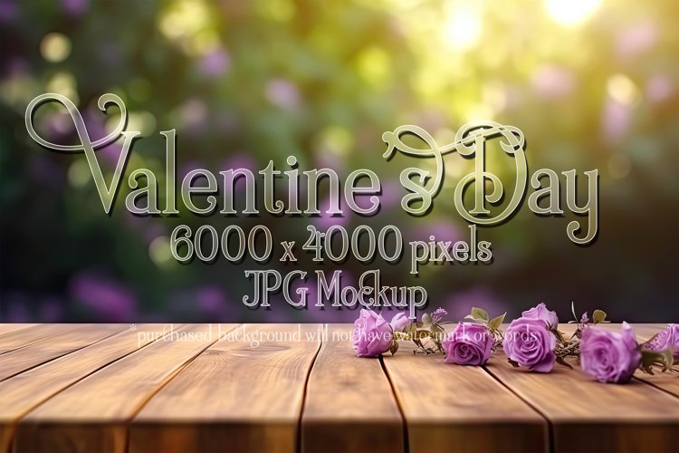 Valentine's Day Mockup, Front View, Roses, Wood Table, B124 example image 1