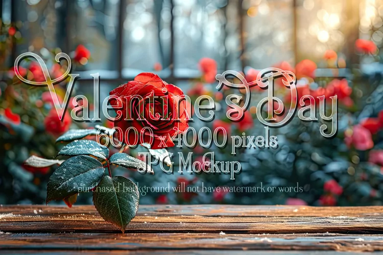 Valentine's Day Mockup, Front View, Winter Season Roses,B126