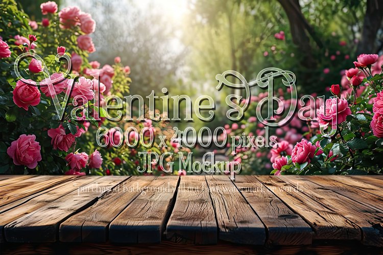 Valentines Day Mockup, Front View, Roses, Wood Table, B132