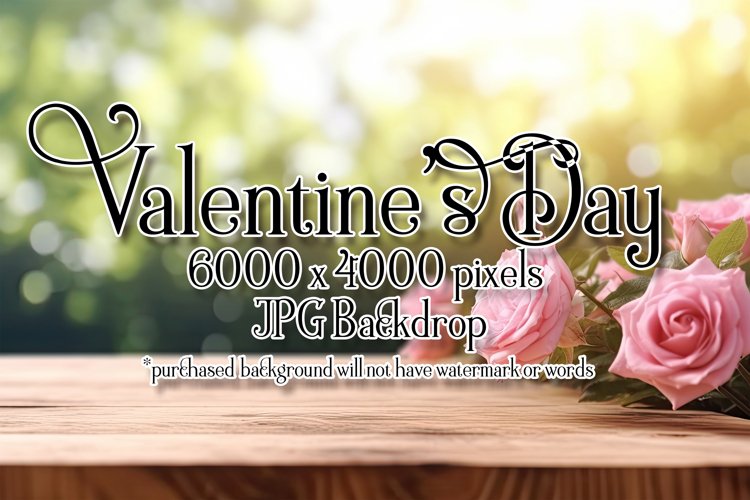 Valentine's Day Mockup, Front View, Roses, Wood Table, B133 example image 1