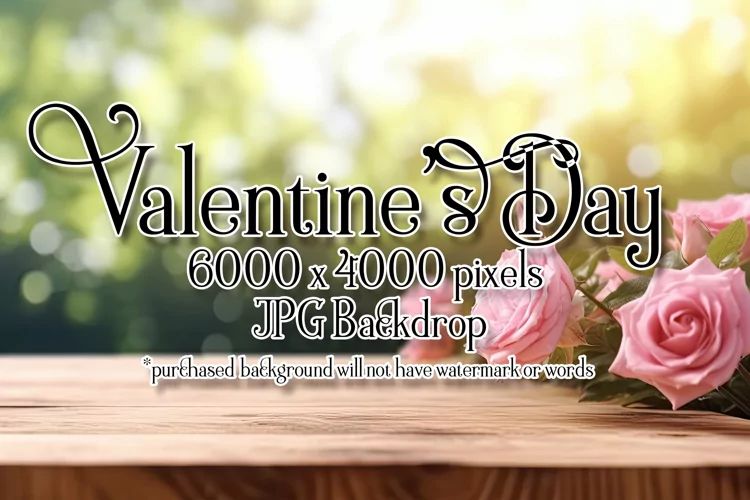 Valentine's Day Mockup, Front View, Roses, Wood Table, B133