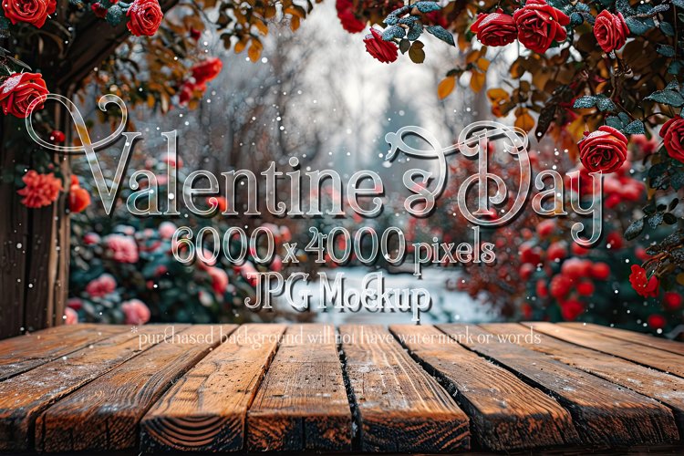 Valentines Day Mockup, Front View, Winter Season Roses,B138