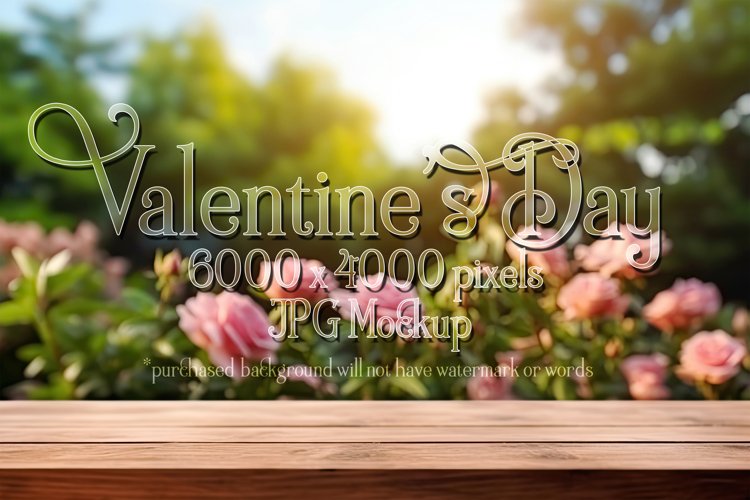 Valentine's Day Mockup, Front View, Roses, Wood Table, B143 example image 1