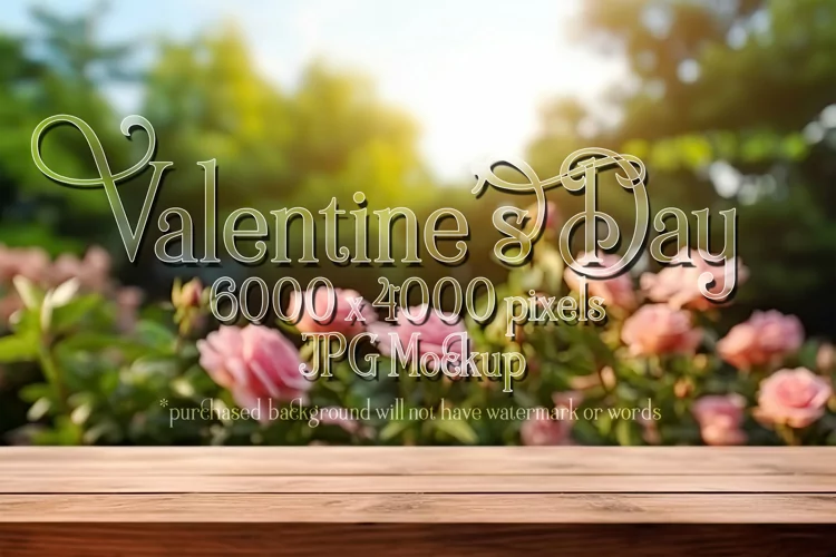 Valentine's Day Mockup, Front View, Roses, Wood Table, B143