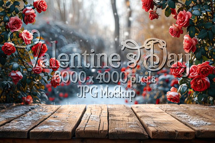 Valentine's Day Mockup, Front View, Winter Season Roses B145 example image 1