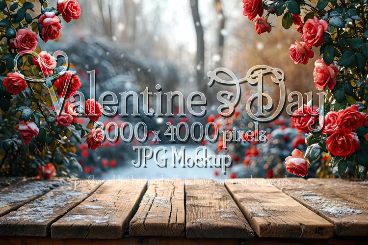 Valentine's Day Mockup, Front View, Winter Season Roses B145