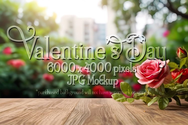 Valentine's Day Mockup, Front View, Roses, Wood Table, B148 example image 1