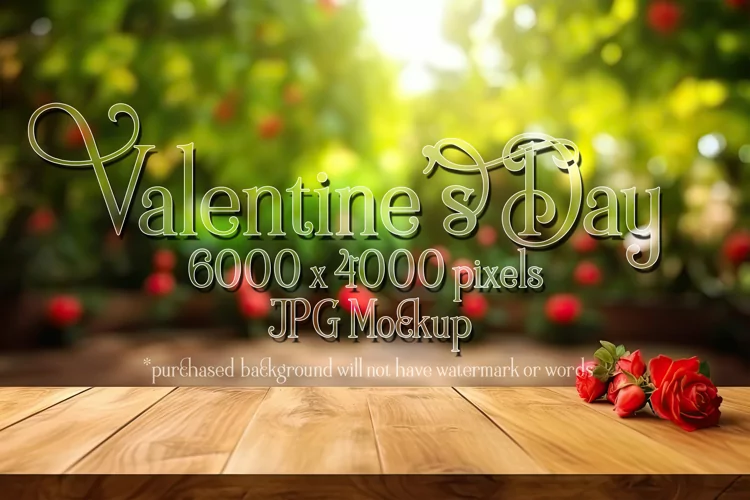 Valentine's Day Mockup, Front View, Roses, Wood Table, B149