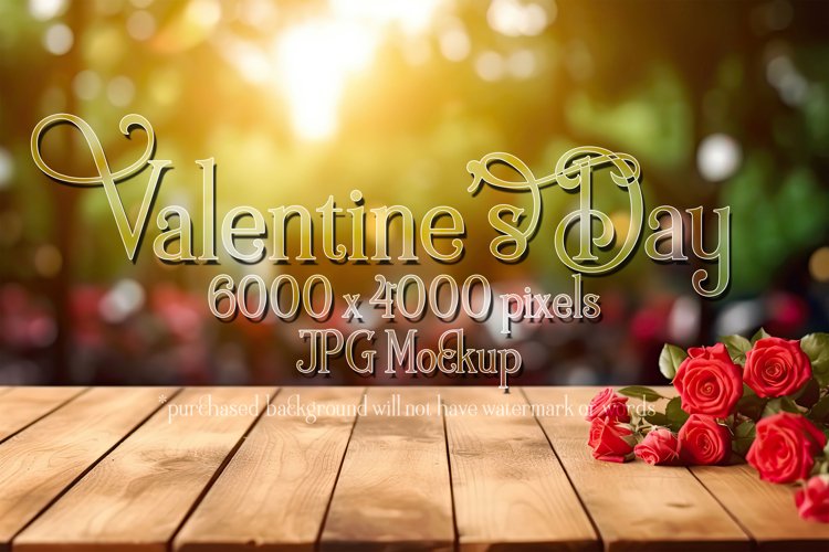 Valentine's Day Mockup, Front View, Roses, Wood Table, B150 example image 1