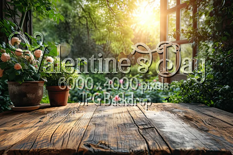 Valentine's Day Mockup, Front View, Roses, Wood Table Top 86